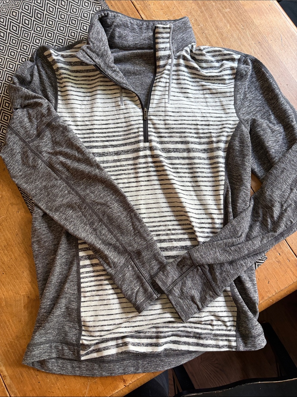 lululemon athletica Gray and White Striped Men's Half-Zip Pullover